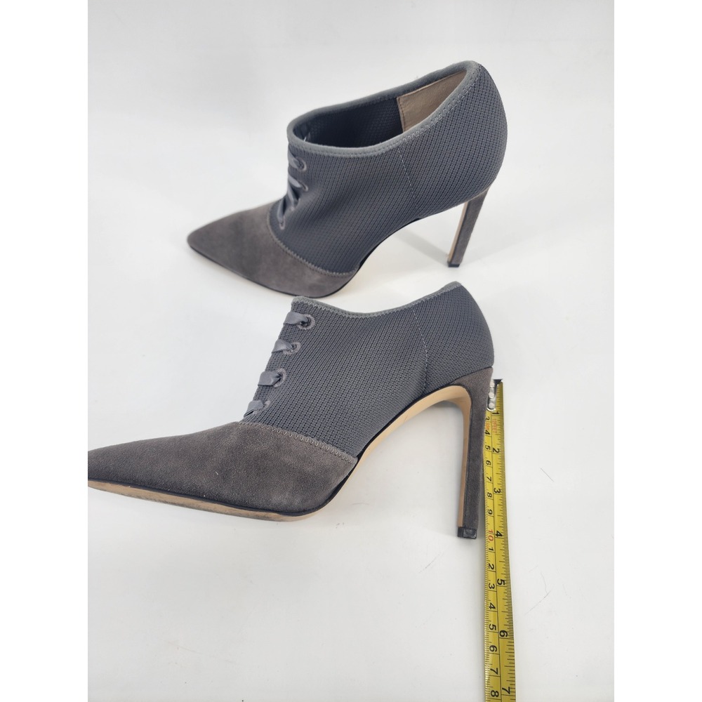 Nine West Nwtria Gray Suede Knit Lace Up Pointed Toe Stiletto Ankle Boots 7.5M - Picture 3 of 8